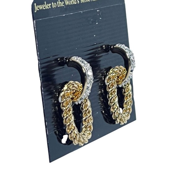 Kenneth Jay Lane Gold Tone And Clear Rhinestone Pierced Earrings (5986) - Picture 3 of 11